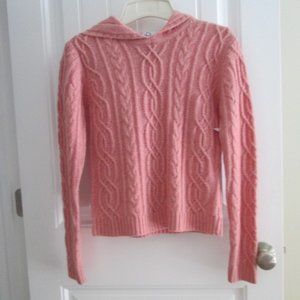 LILLY PULITZER Bulky Large Cable-Knit PINK Hooded Pull-On Sweater size Small